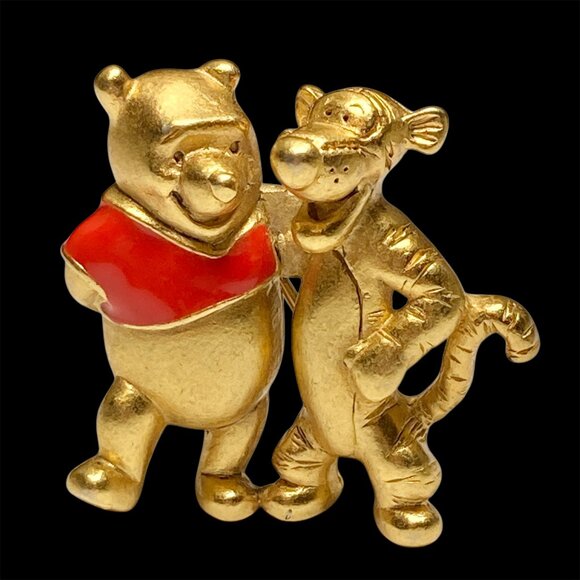 Vintage Disney Tigger & Winnie the Pooh Pin Brooch Gold Tone Signed Disneyana - Picture 1 of 8